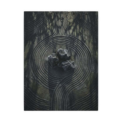 Moody Rock Garden Canvas Art - Dark Texture Dark Japandi