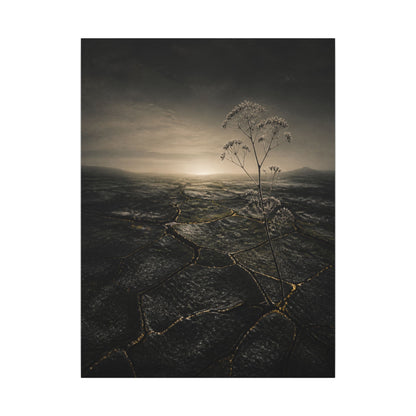 Dawn Cracked Earth Canvas Art - Dark Japandi Mono No Aware