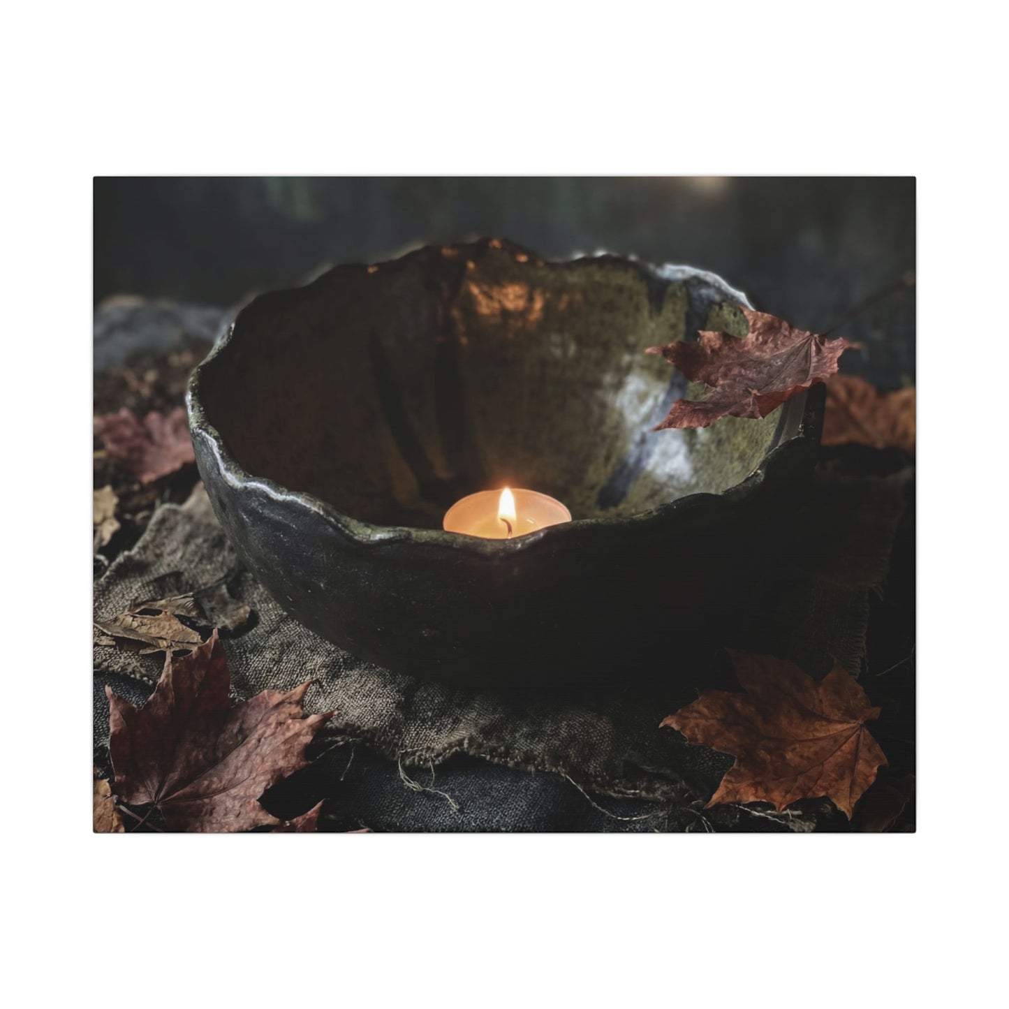 Candlelight Ceramic Bowl Canvas Art - Dark Japandi Kanso Art Print