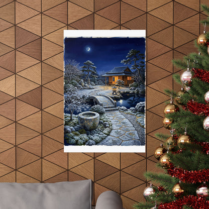 Moonlit Garden Winter Wall Art Print | Kintsugi Philosophical Design