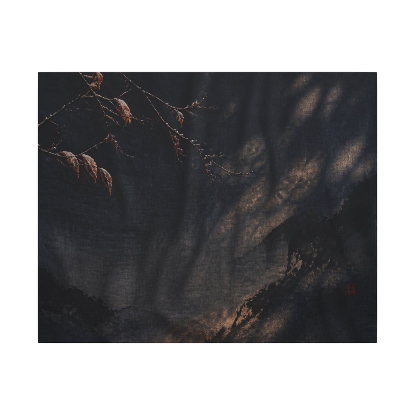 Atmospheric Silk Drape Canvas Art - Charcoal Ink Dark Japandi