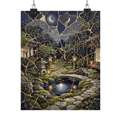 Spring Moonlit Garden Gold Vein Wall Art Print | Artful Decor