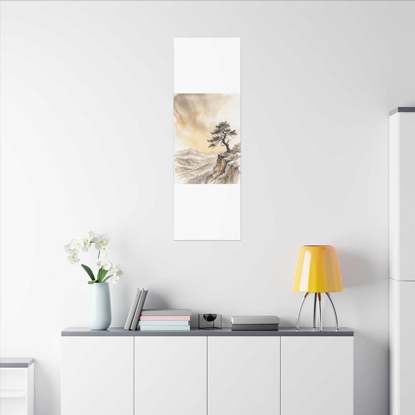 Pine Tree Canvas Art | Winter Japandi Watercolor Art