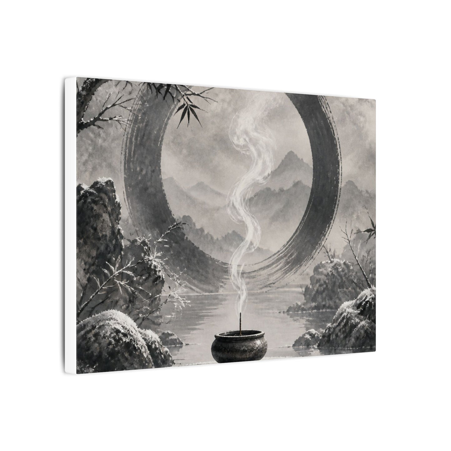 Incense Smoke Canvas Art | Winter Zen Sumi E Art