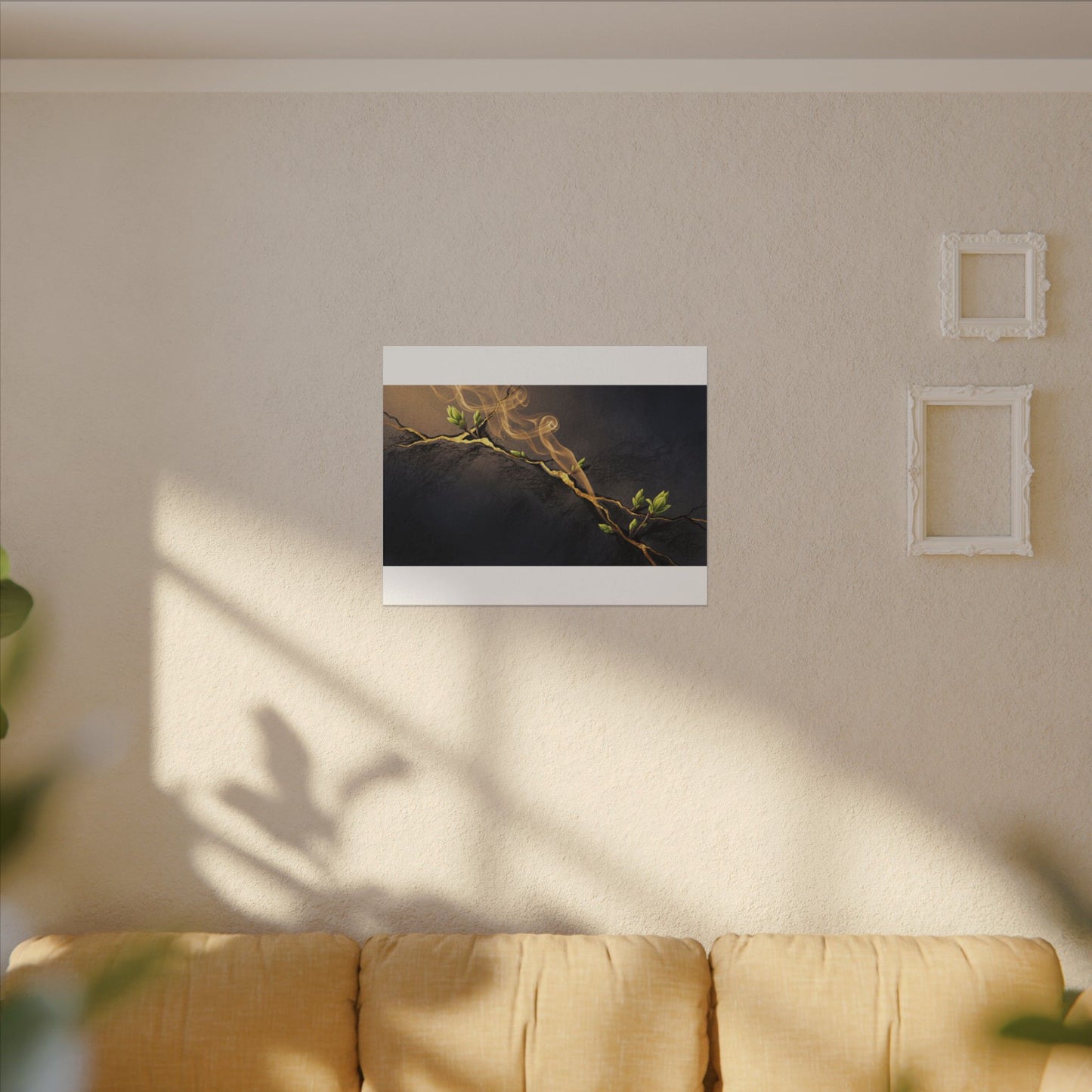 Spring Incense Smoke Gold Vein Canvas Art | Healing Decor