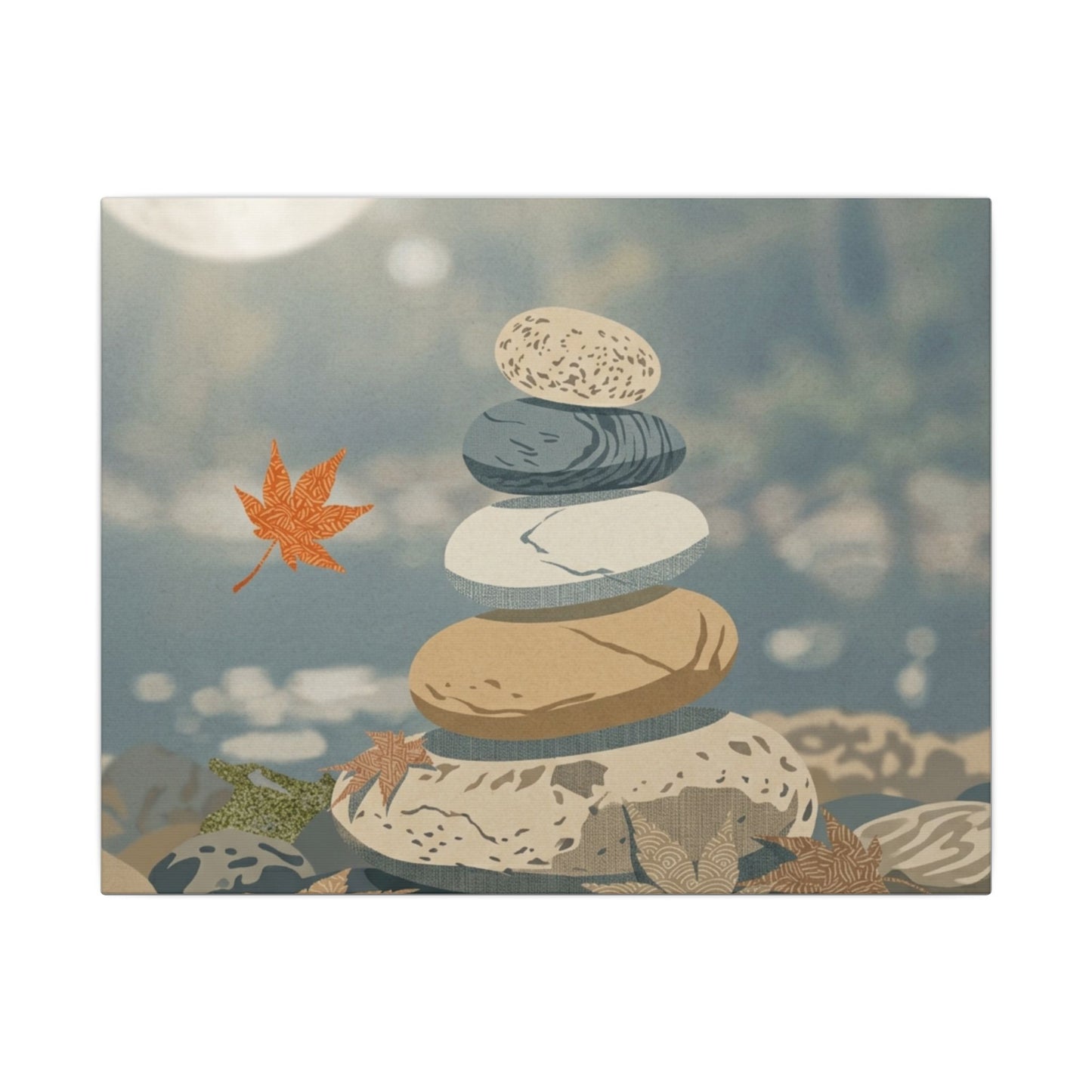 Warm River Stones Canvas Art - Japanese Pattern Japandi