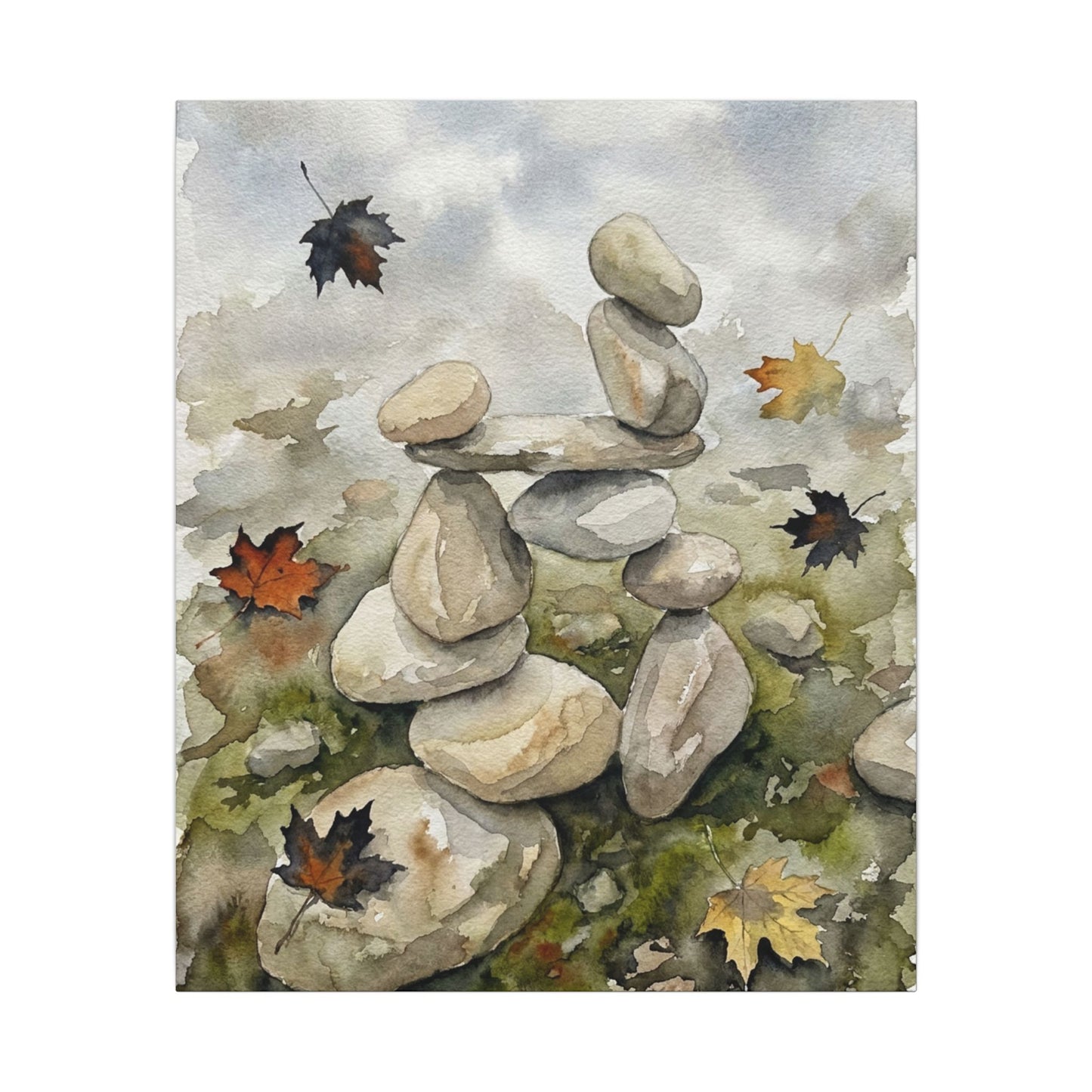 Overcast River Stones Canvas Art - Japandi Fukinsei