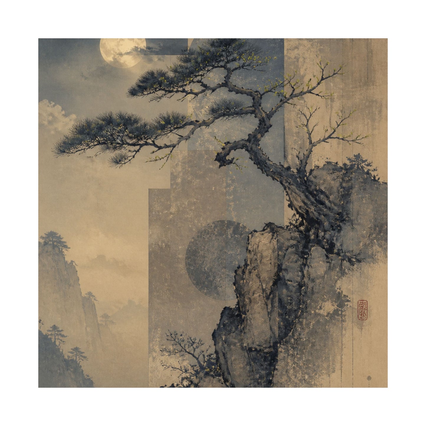 Ma Pine Tree Wall Art Print - Japandi Japanese Pattern