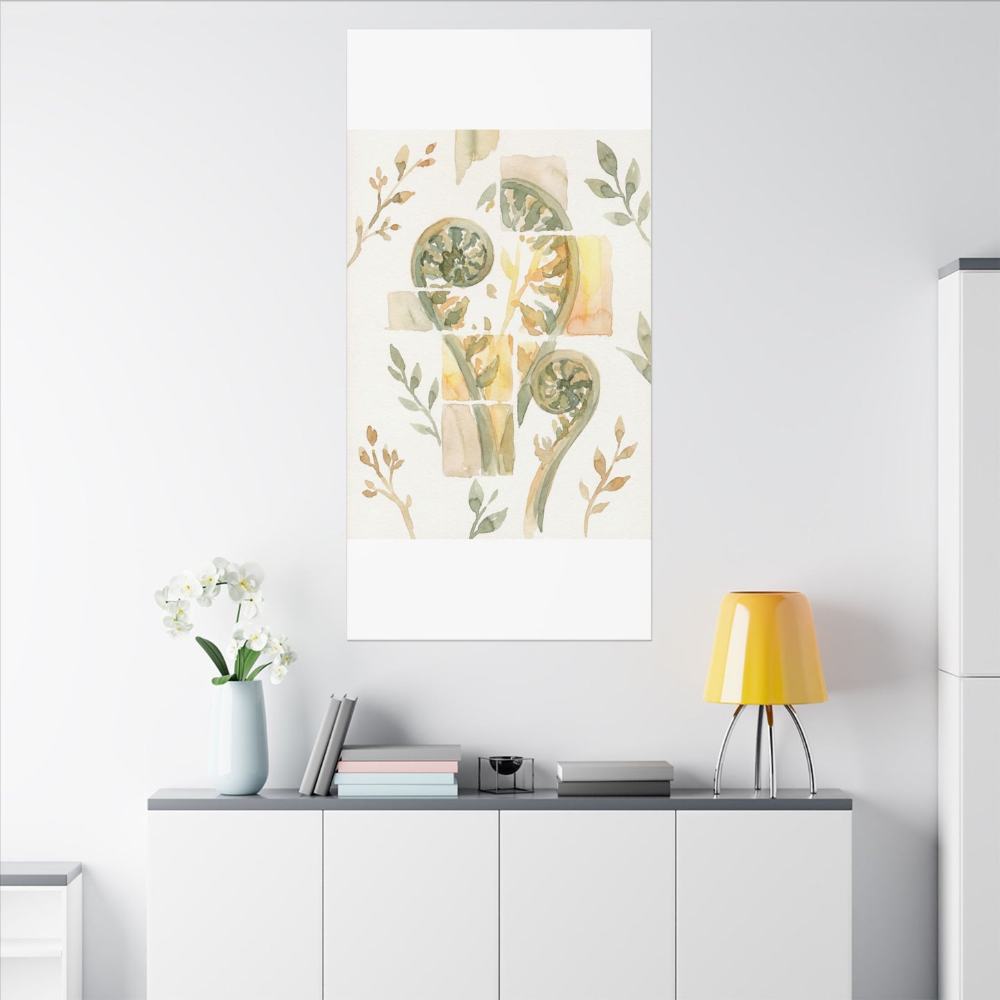 Earthy Fern Unfurling Canvas Art - Watercolor Japandi