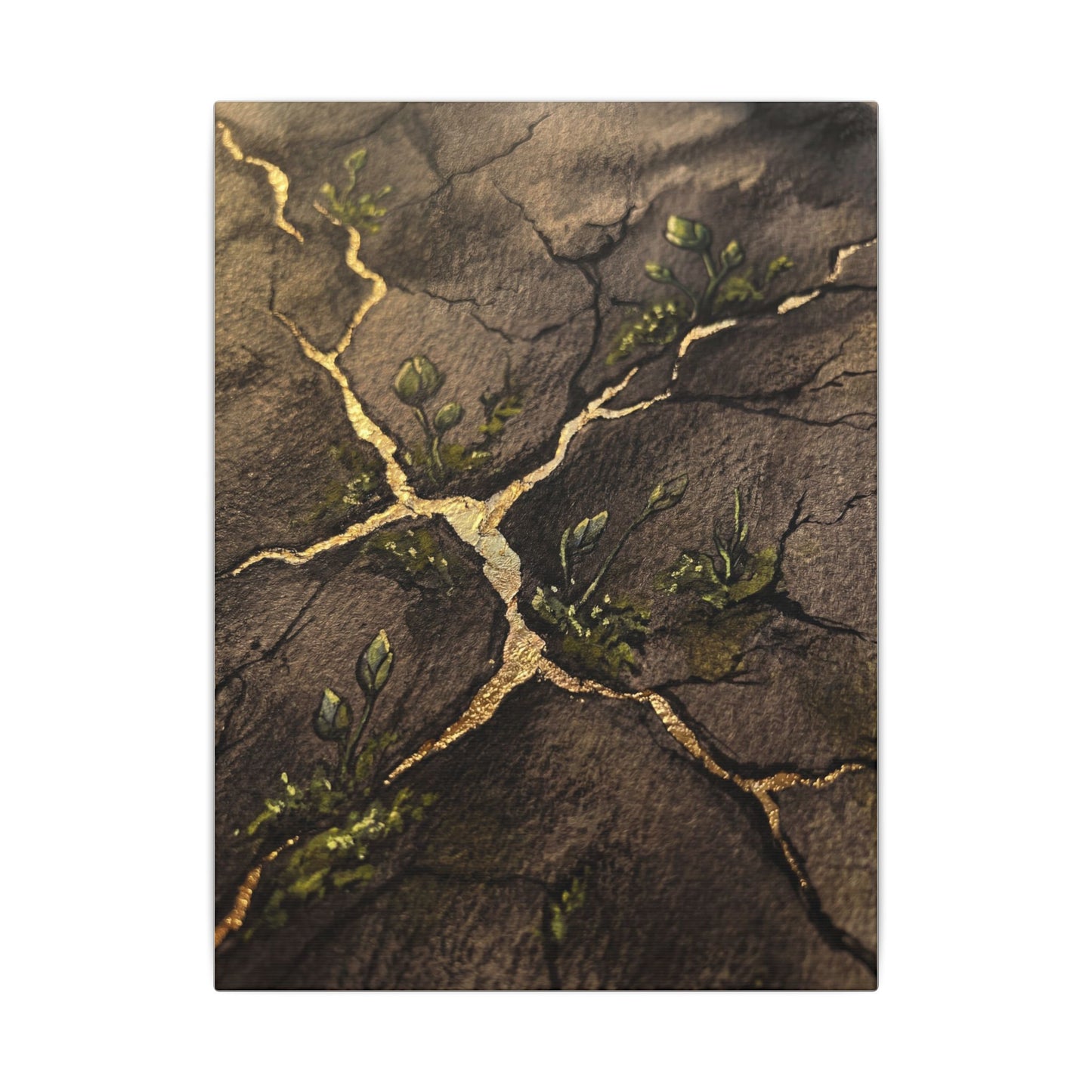 Spring Cracked Earth Charcoal Ink Canvas Art | Luxurious Decor