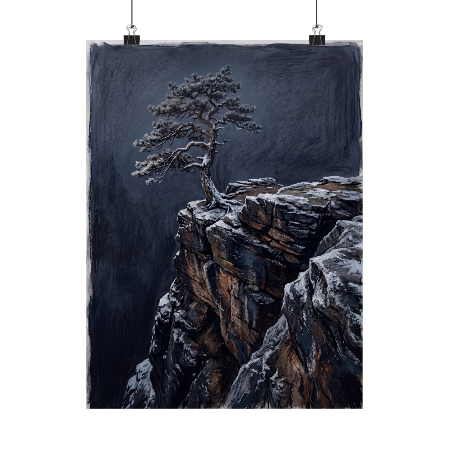 Sophisticated Pine Tree Wall Art Print - Dark Texture Dark Japandi