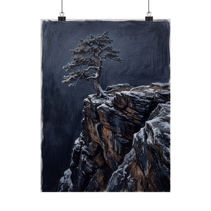 Sophisticated Pine Tree Wall Art Print - Dark Texture Dark Japandi