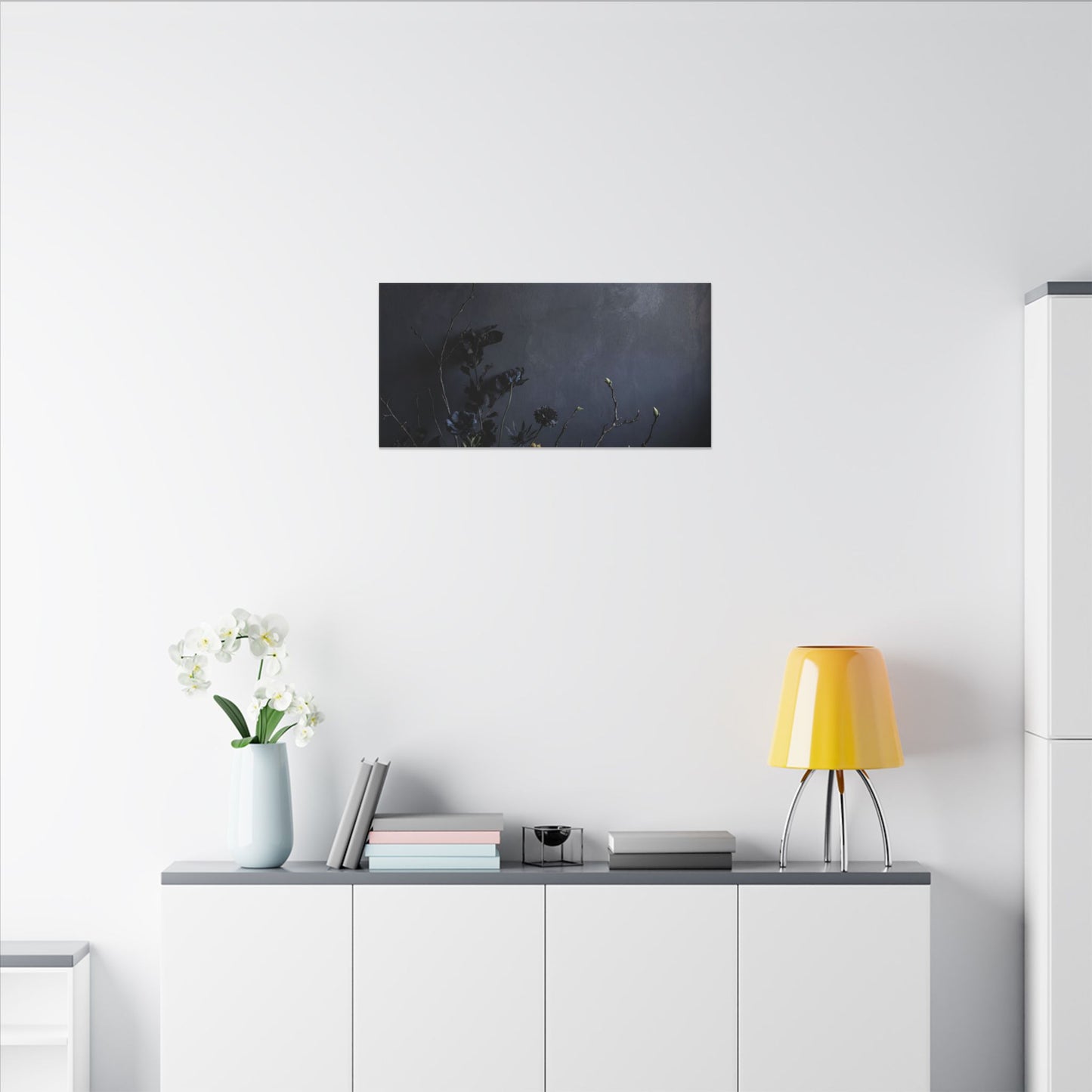 Dried Flowers Spring Canvas Art | Dark Japandi Moody Design