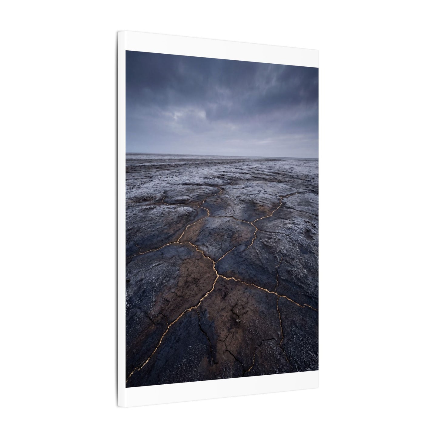 Dark Japandi Cracked Earth in Overcast | Dark Texture Canvas Art