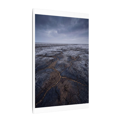 Dark Japandi Cracked Earth in Overcast | Dark Texture Canvas Art