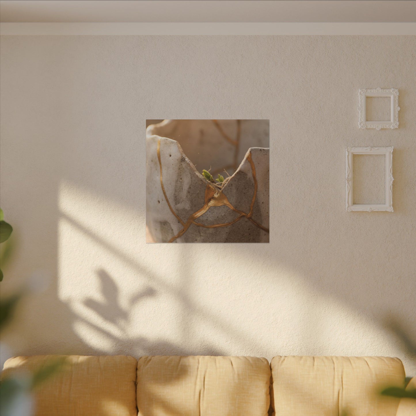 Golden Hour Broken Pottery Canvas Art - Japandi Kanso