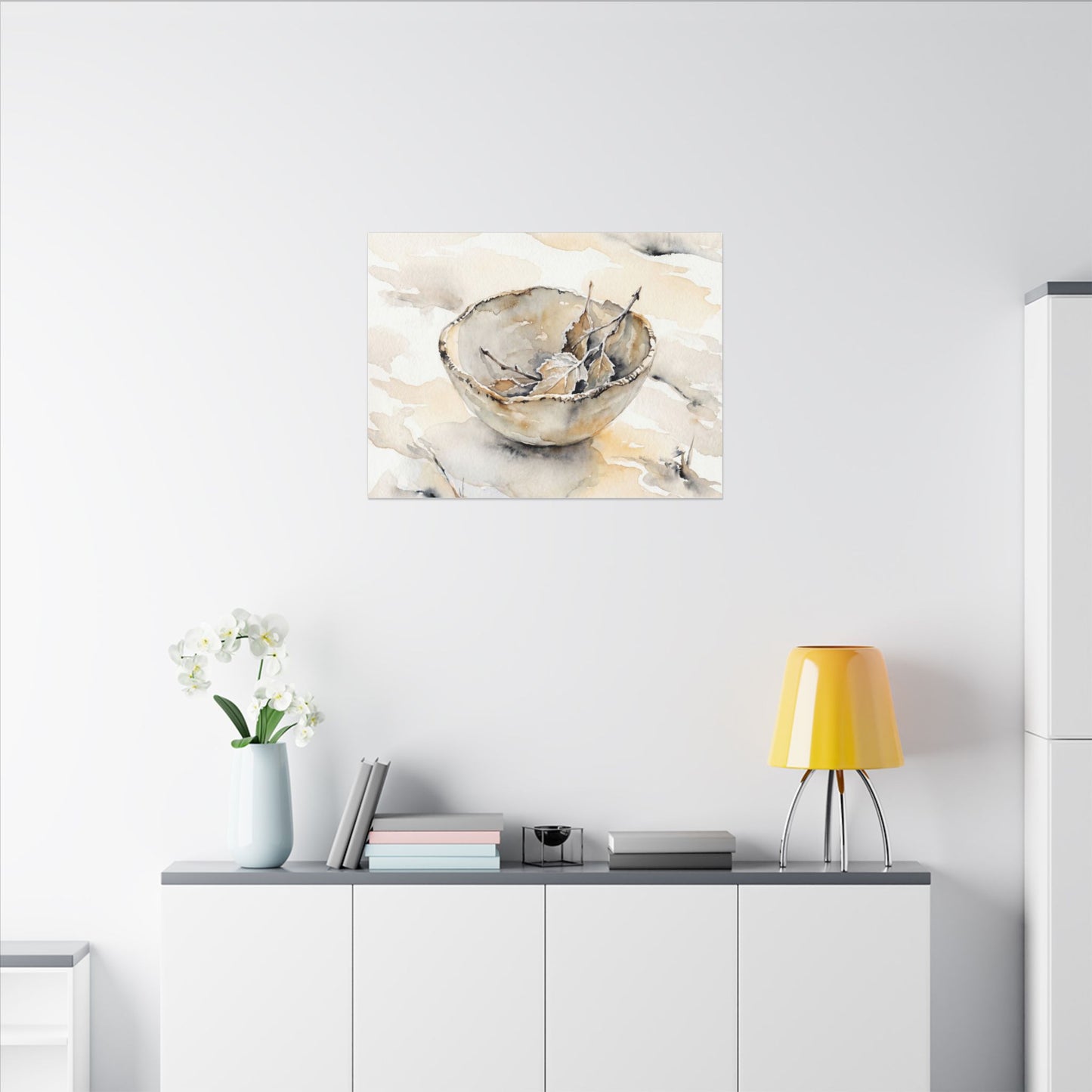 Ceramic Bowl Canvas Art | Winter Japandi Watercolor Art