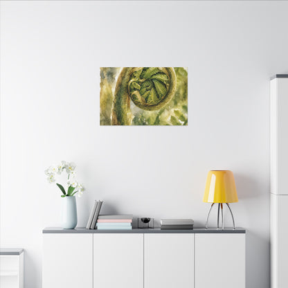 Japandi Fern Unfurling in Dappled | Watercolor Canvas Art