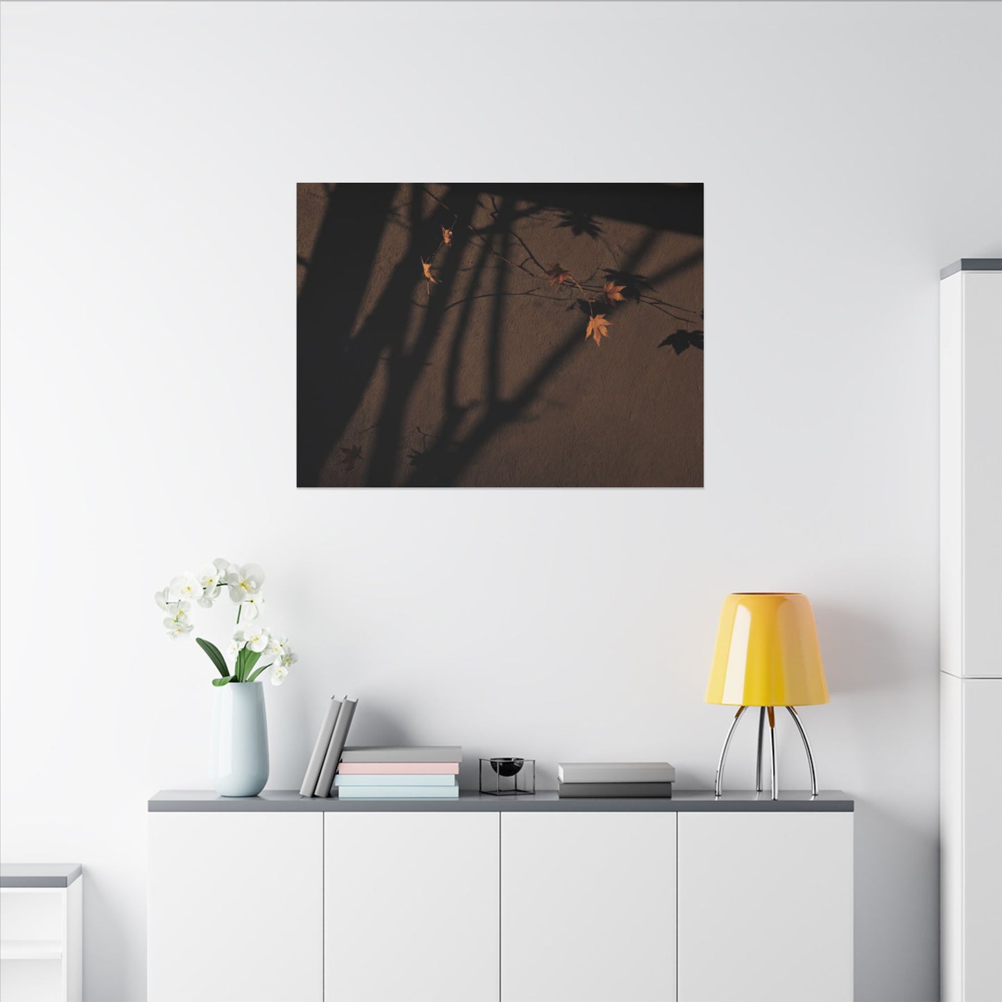 Shadow Play Autumn Canvas Art | Dark Japandi Luxurious Design