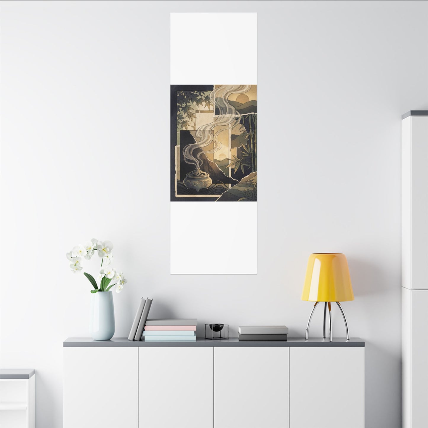 Tranquil Incense Smoke Canvas Art - Ukiyo E Inspired Zen