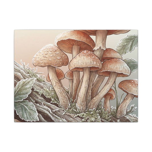 Dawn Wild Mushrooms Canvas Art - Cottagecore Kanso Art Print