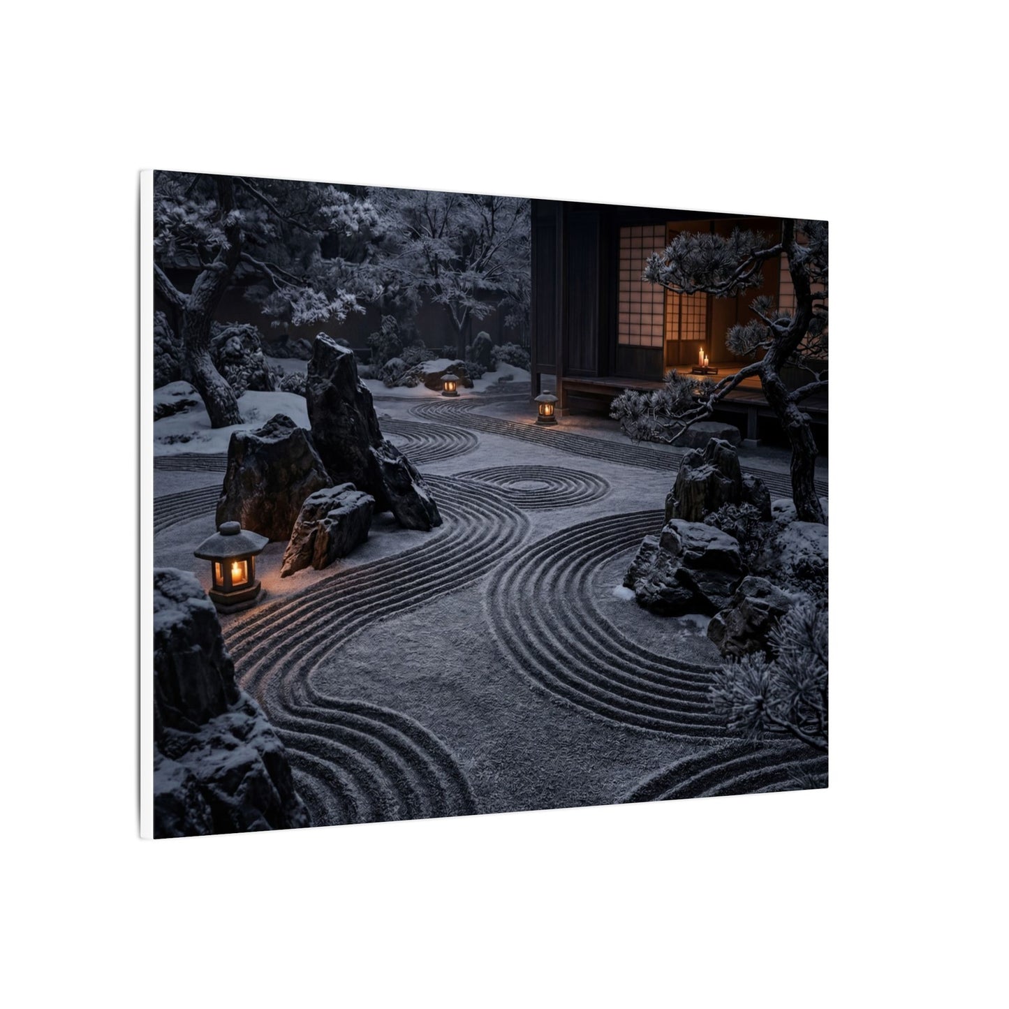 Candlelight Rock Garden Canvas Art - Dark Japandi Fukinsei