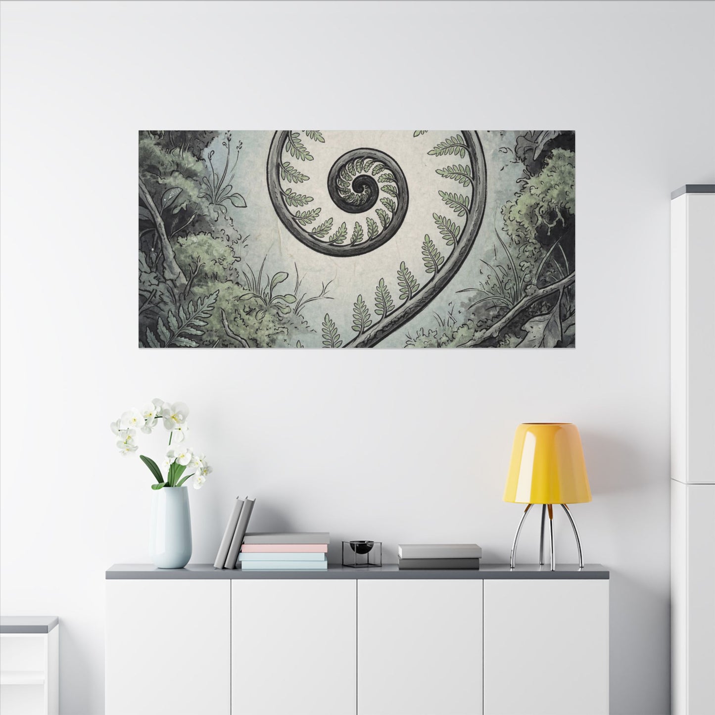 Zen Fern Unfurling in Dawn | Ukiyo E Inspired Canvas Art
