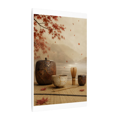 Tea Ceremony Canvas Art | Autumn Kintsugi Gold Vein Art