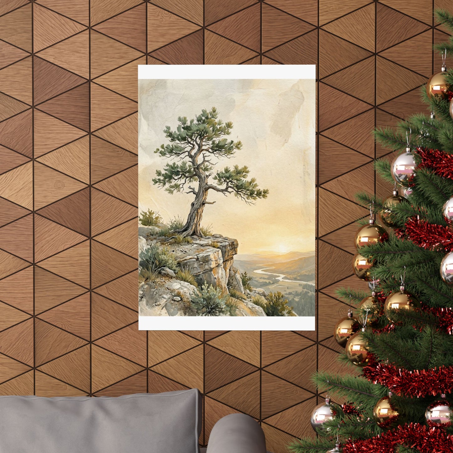Golden Hour Pine Tree Wall Art Print - Japandi Mono No Aware