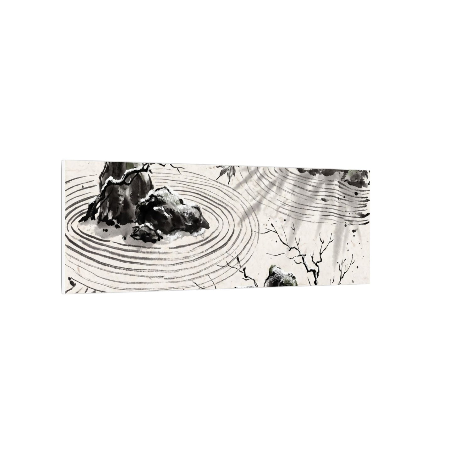 Rock Garden Canvas Art | Winter Zen Sumi E Art