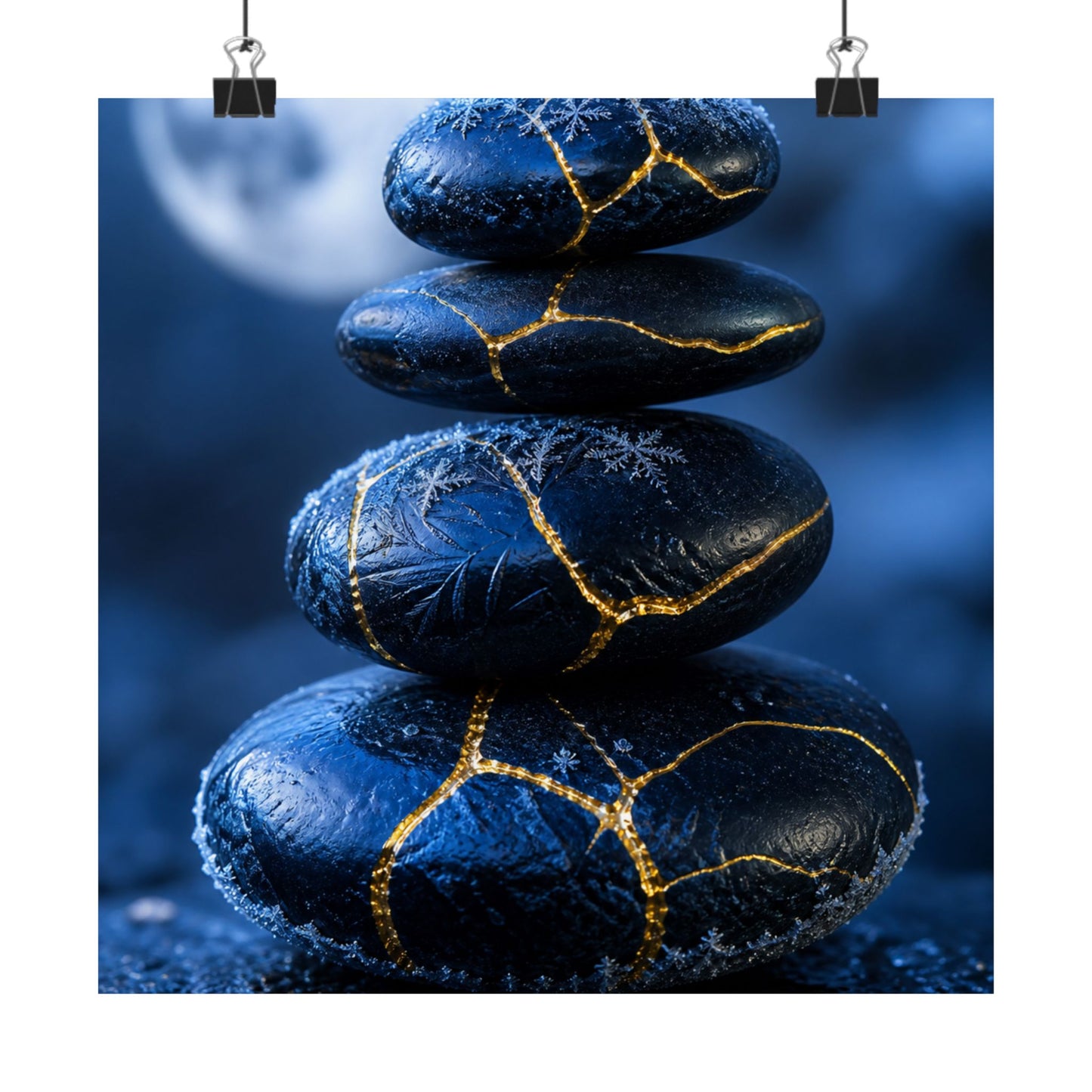 River Stones Gold Repair Wall Art Print | Philosophical Kintsugi Art