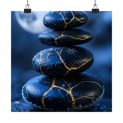 River Stones Gold Repair Wall Art Print | Philosophical Kintsugi Art