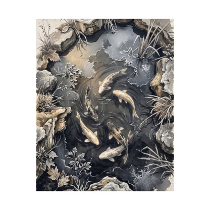 Golden Hour Koi Pond Wall Art Print - Japandi Fukinsei