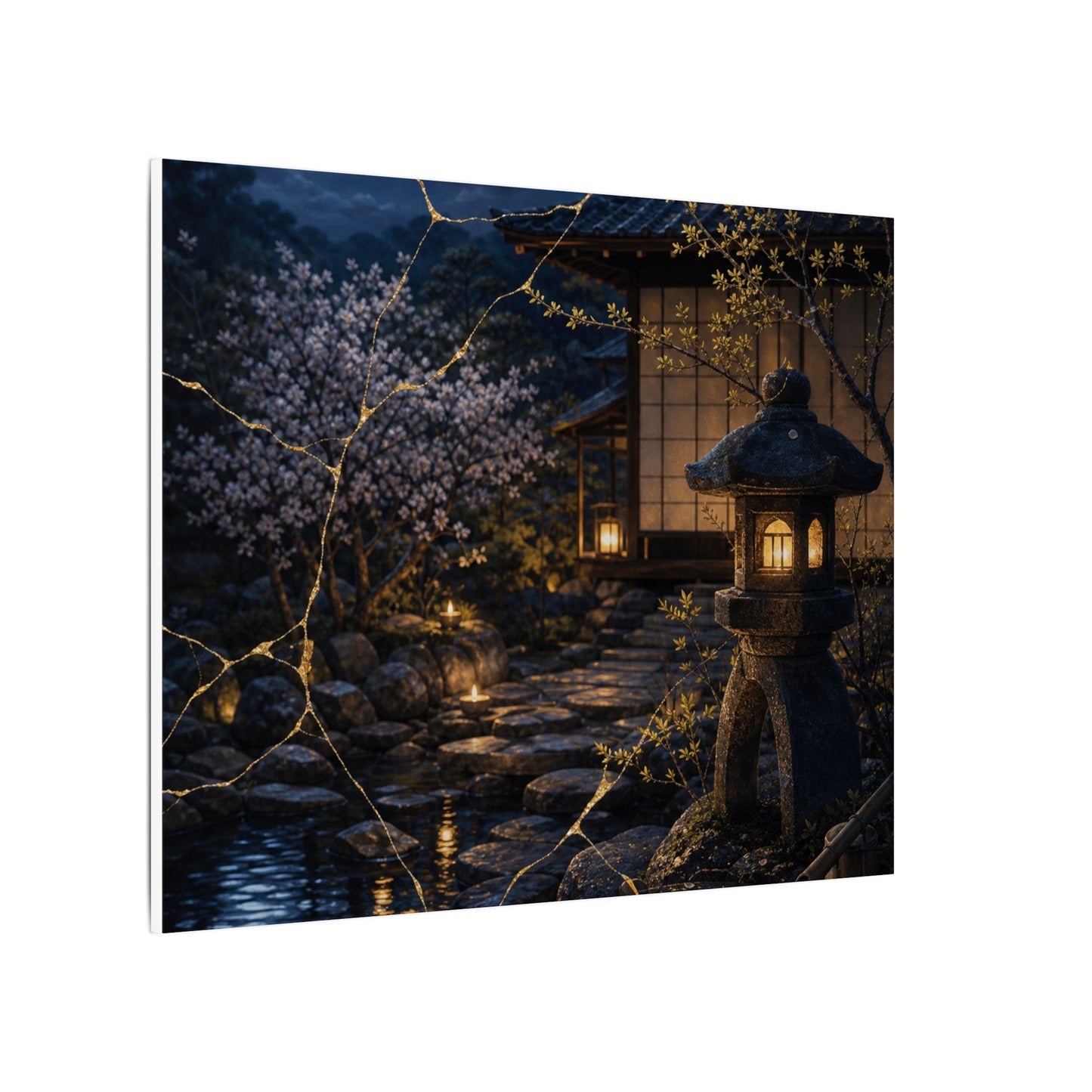 Seijaku Moonlit Garden Canvas Art - Kintsugi Gold Vein
