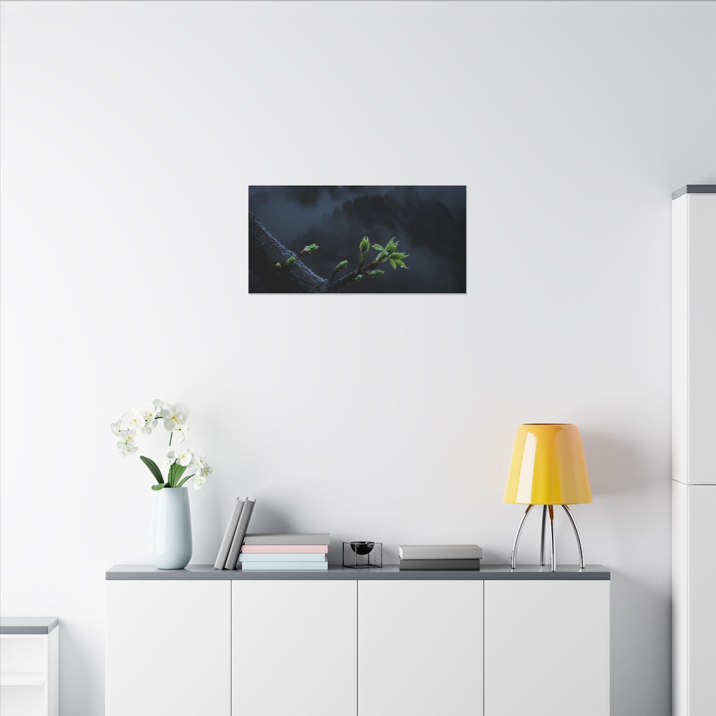 Moonlight Mountain Mist Canvas Art - Dark Japandi Kanso