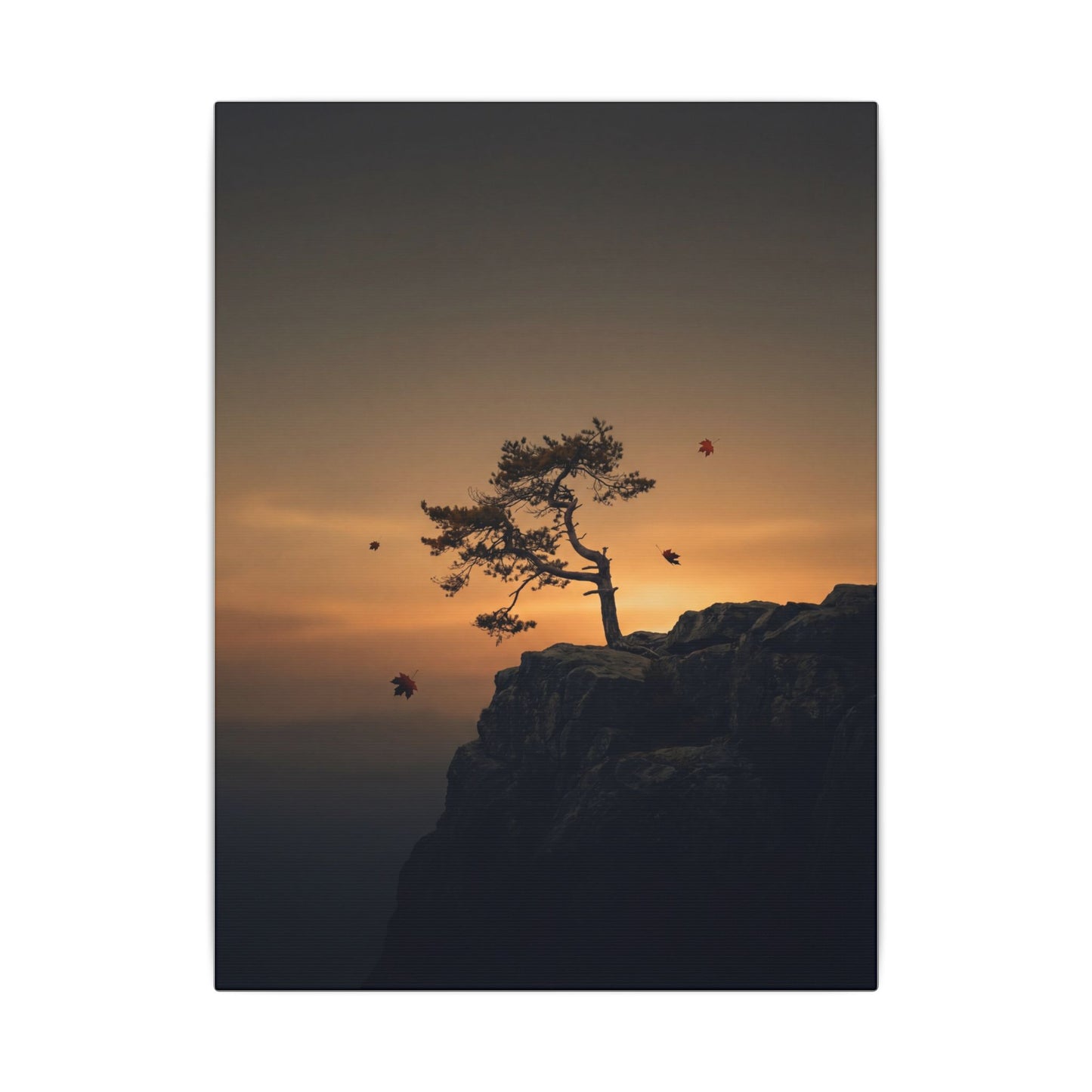 Dark Japandi Pine Tree in Golden Hour | Moody Minimal Canvas Art