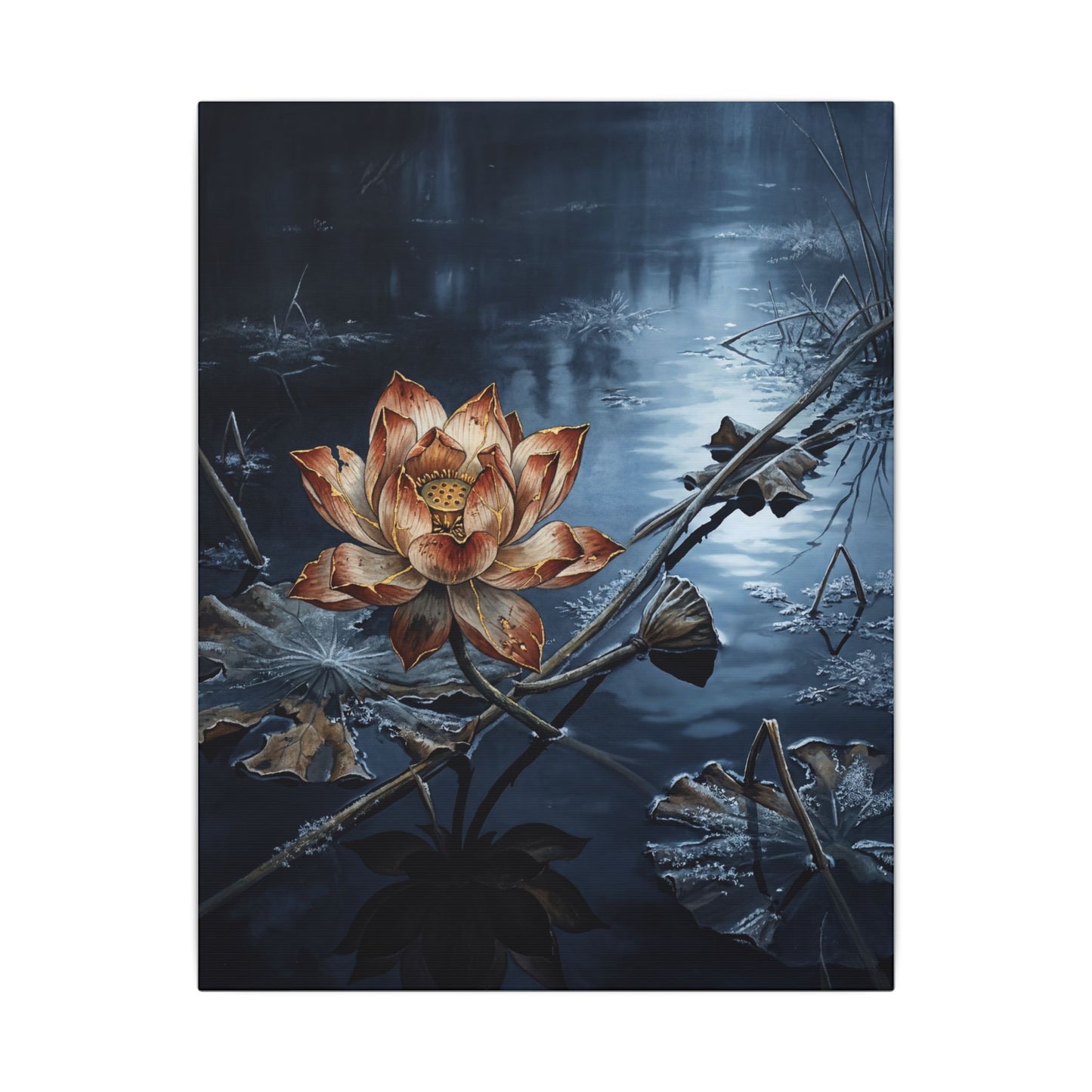 Winter Lotus Flower Broken Beauty Canvas Art | Healing Decor