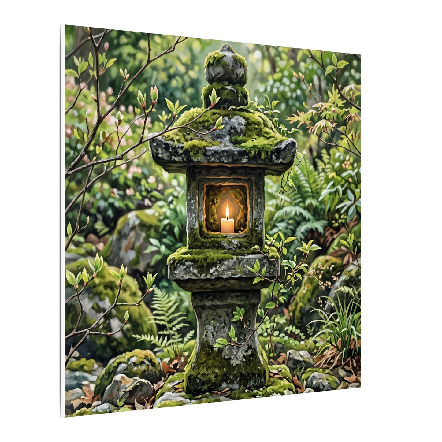 Neutral Stone Lantern Canvas Art - Japanese Pattern Japandi