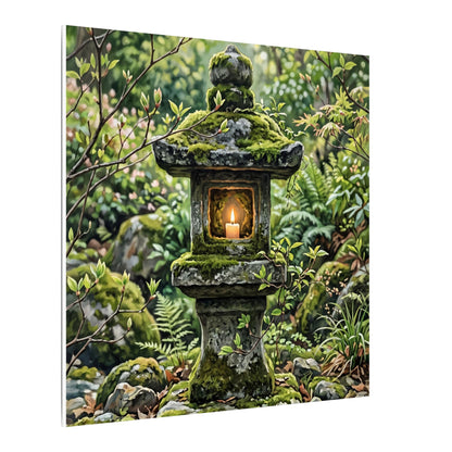 Neutral Stone Lantern Canvas Art - Japanese Pattern Japandi