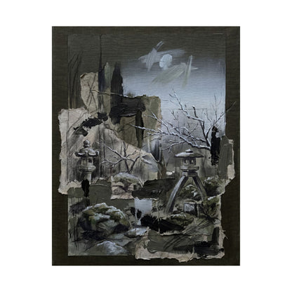 Moody Moonlit Garden Wall Art Print - Dark Texture Dark Japandi
