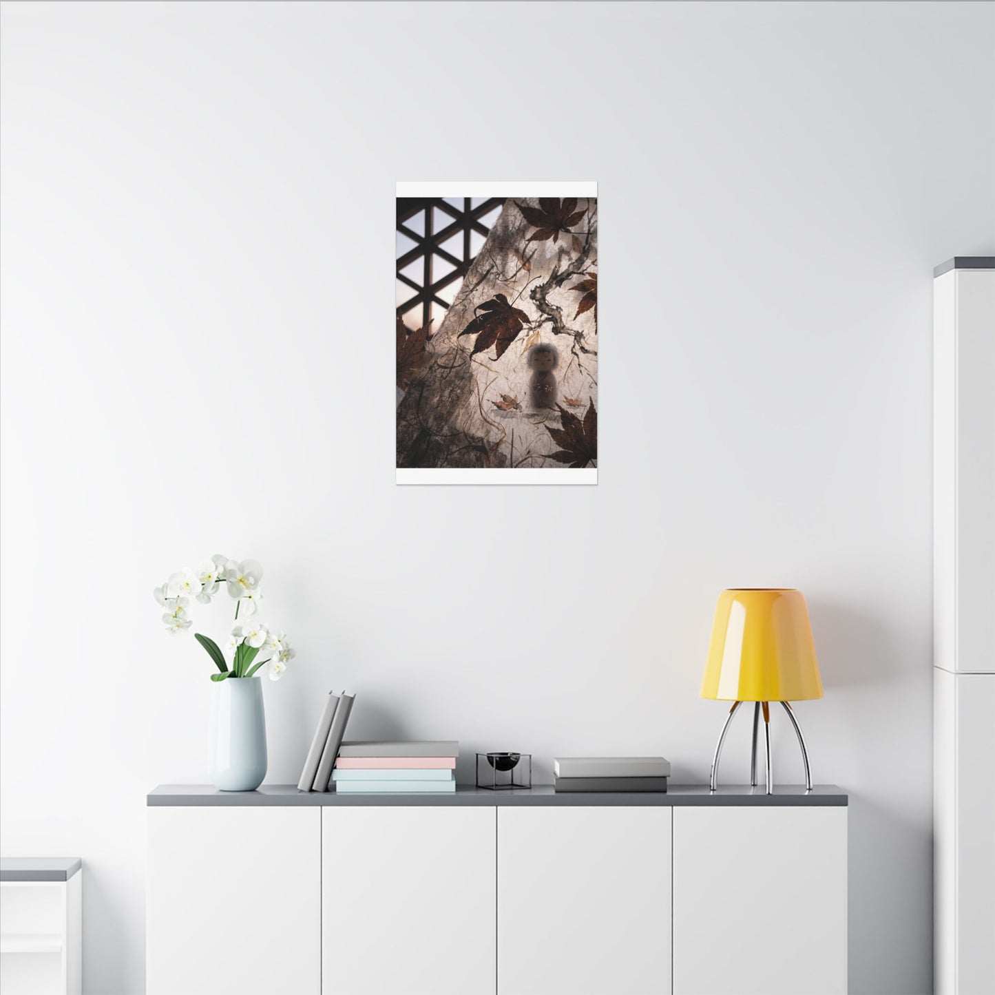 Shoji Screen Autumn Canvas Art | Dark Japandi Atmospheric Design