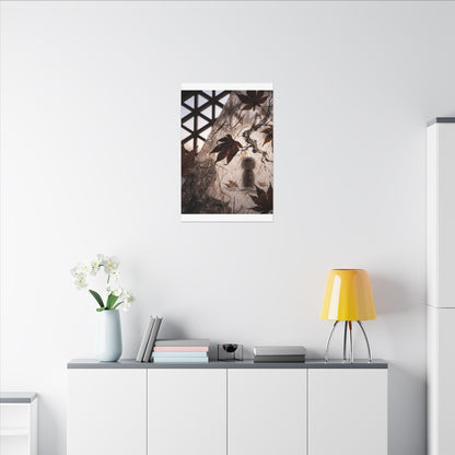Shoji Screen Autumn Canvas Art | Dark Japandi Atmospheric Design