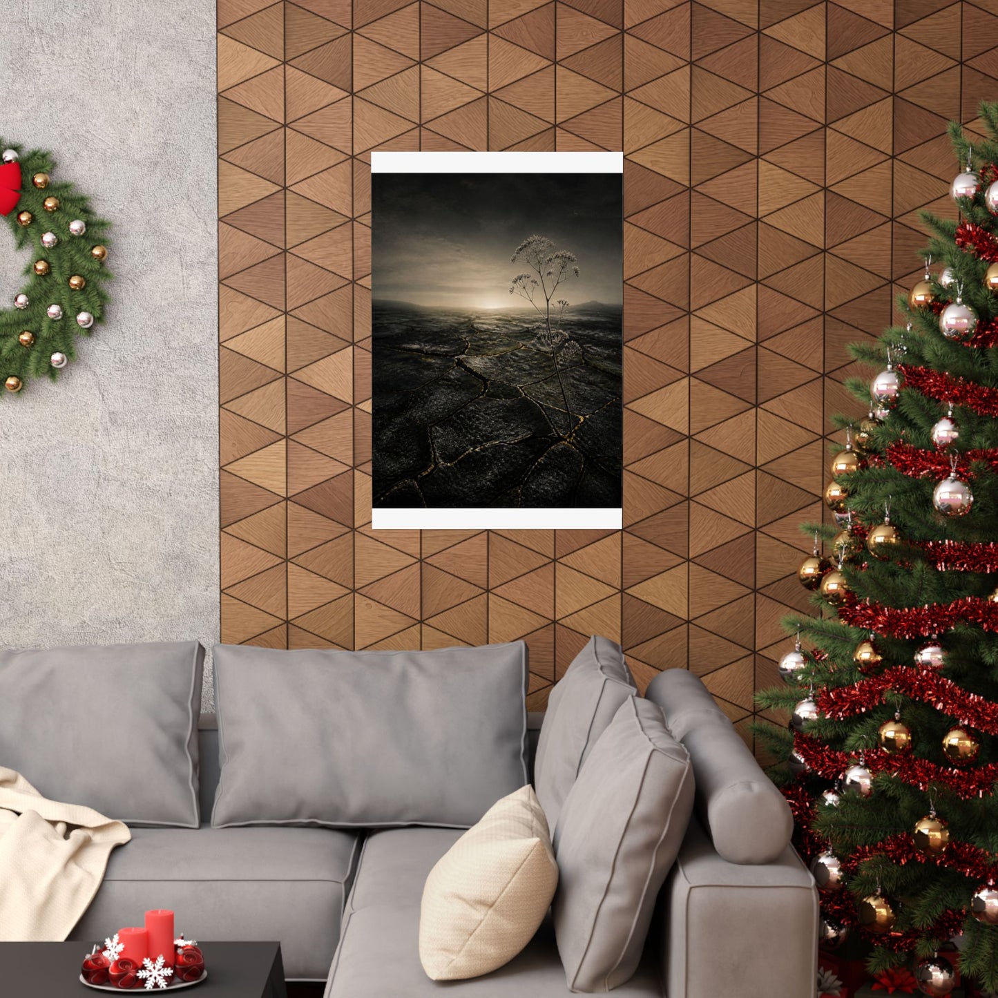 Dawn Cracked Earth Wall Art Print - Dark Japandi Mono No Aware