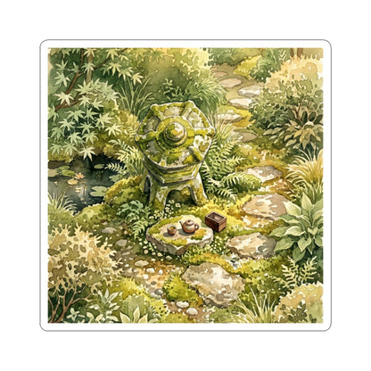 Stone Lantern Watercolor Sticker | Neutral Japandi Art