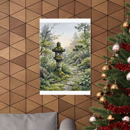 Japandi Stone Lantern in Dawn | Watercolor Wall Art Print