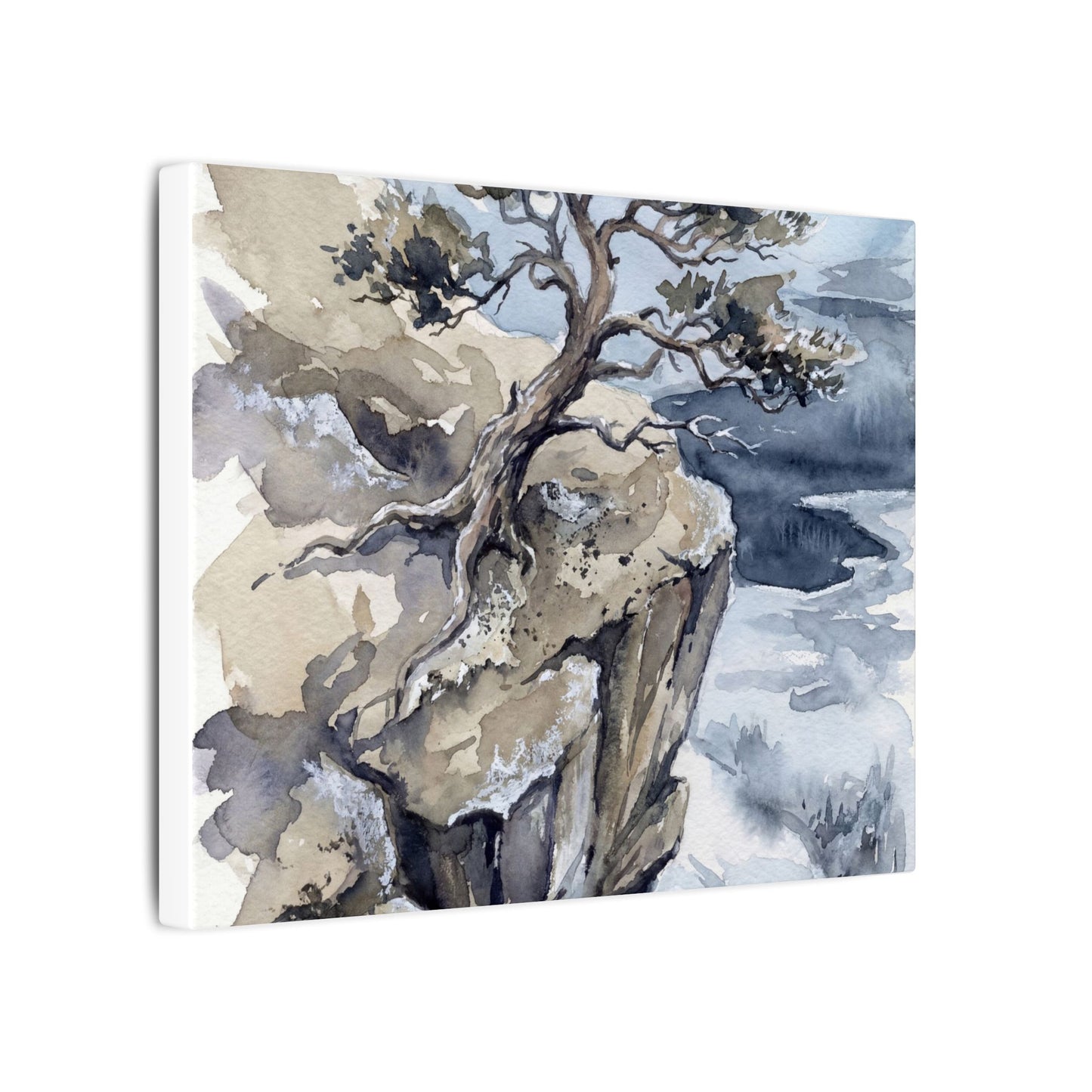 Pine Tree Canvas Art | Winter Japandi Watercolor Art
