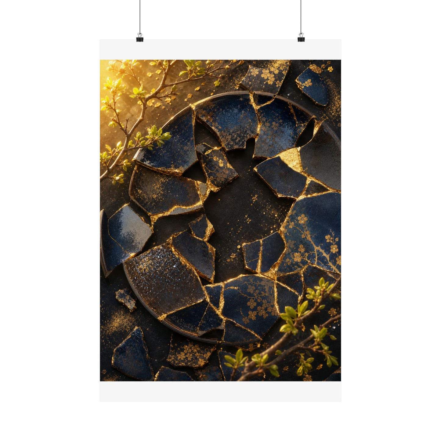 Broken Pottery Gold Repair Wall Art Print | Resilient Kintsugi Art