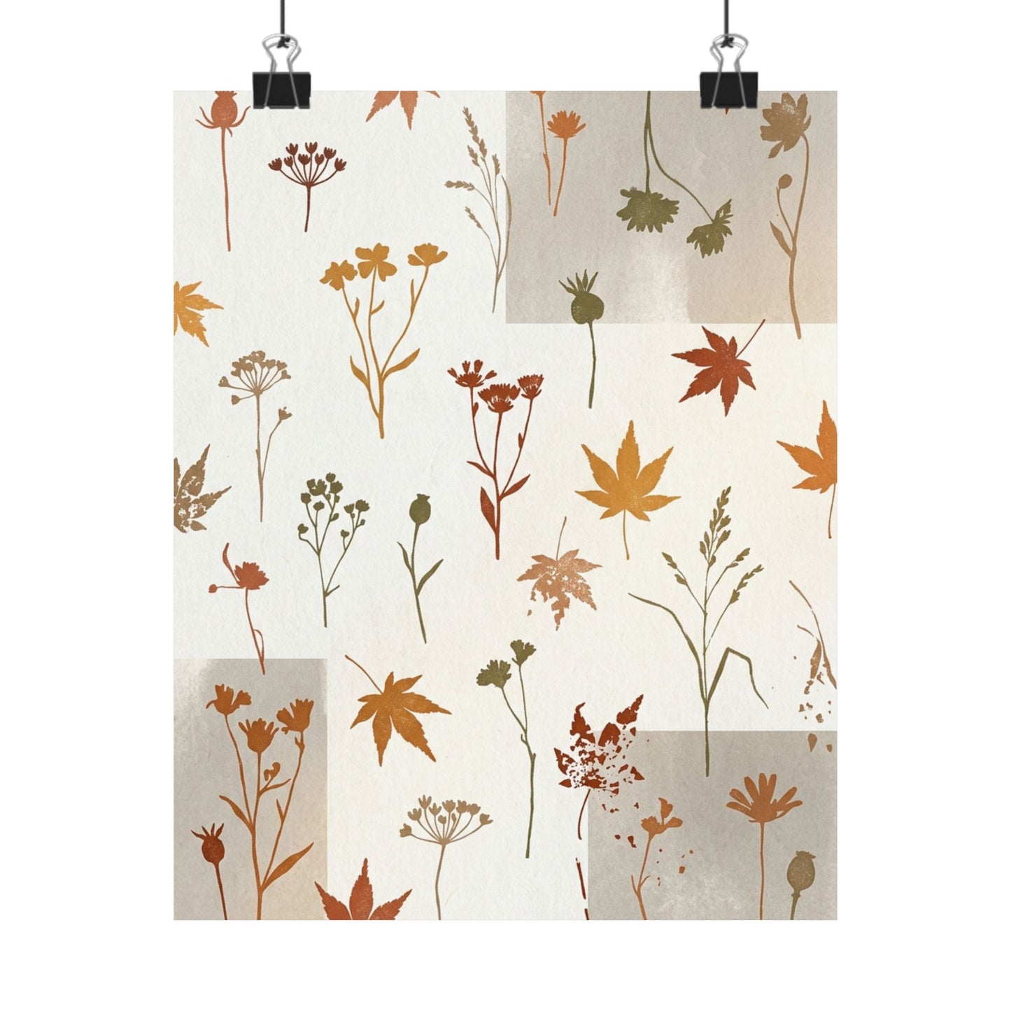 Warm Dried Flowers Wall Art Print - Japanese Pattern Japandi