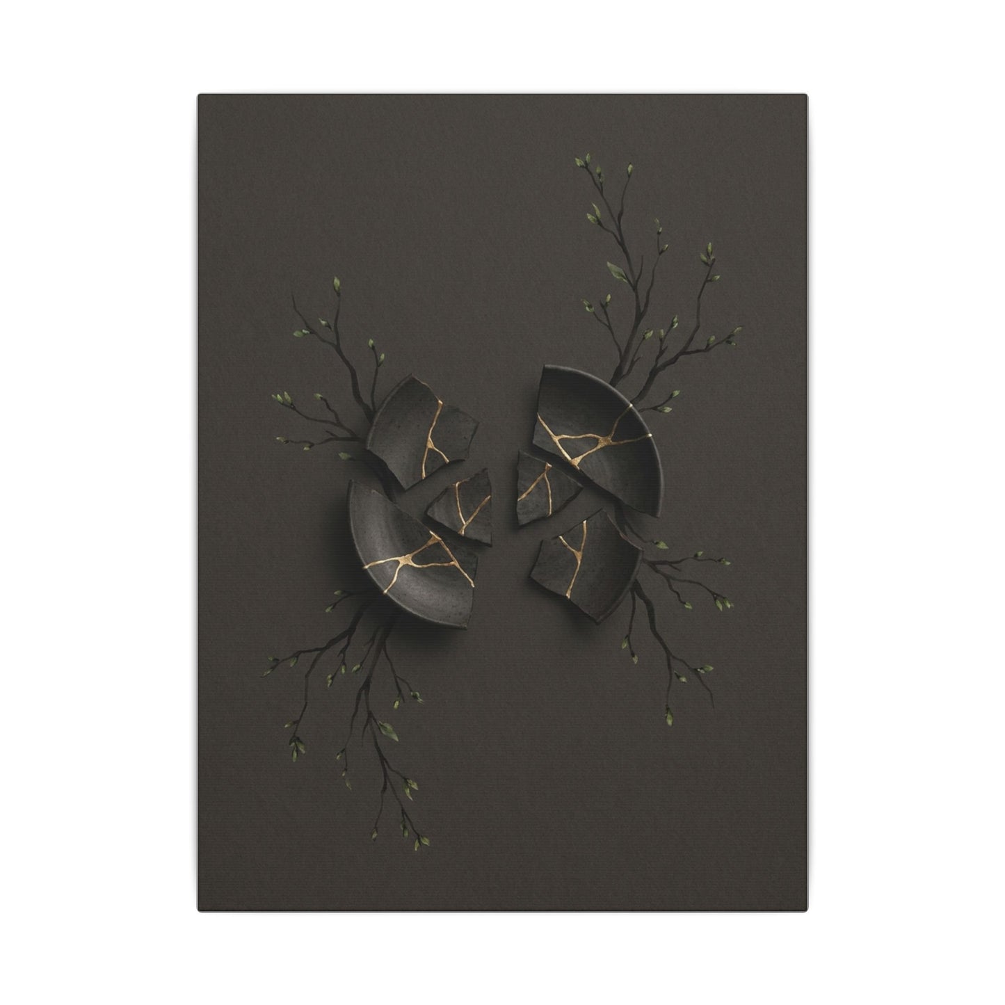Sophisticated Broken Pottery Canvas Art - Charcoal Ink Dark Japandi
