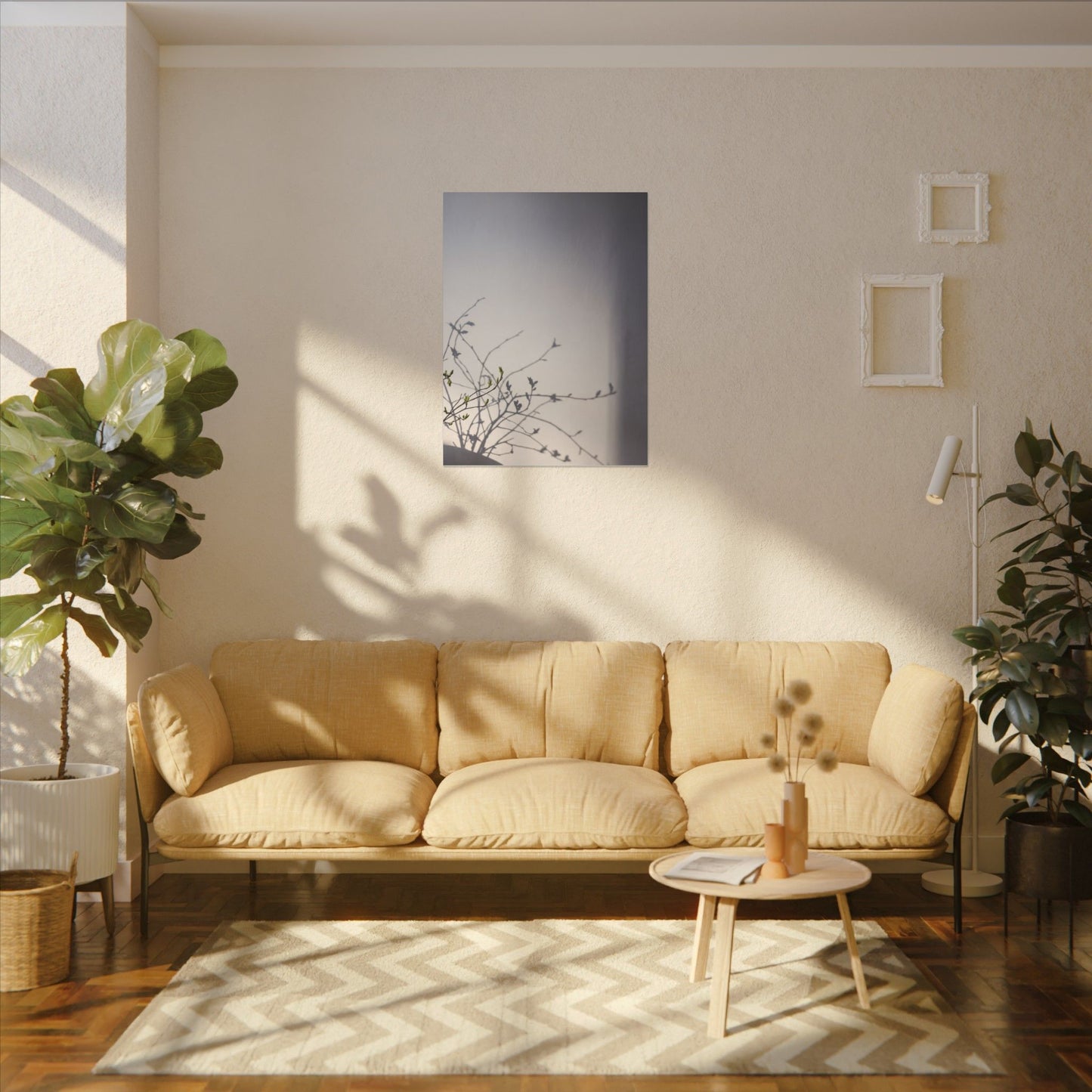 Japandi Shadow Play in Dawn | Japanese Pattern Canvas Art